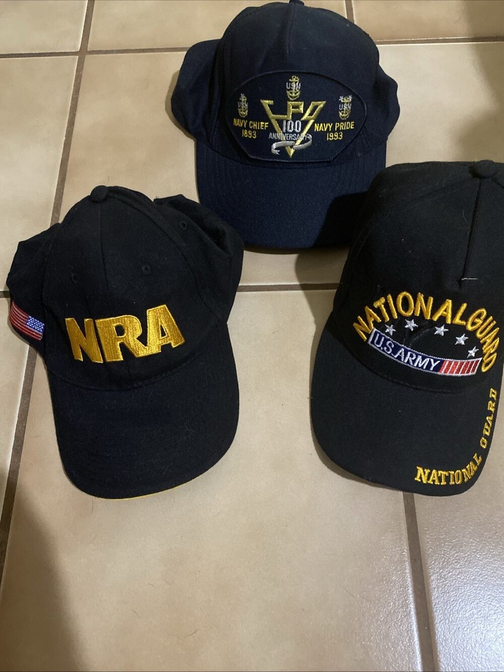 Vintage Hats Navy National Guard and NRA Snapbacks Lot of 3